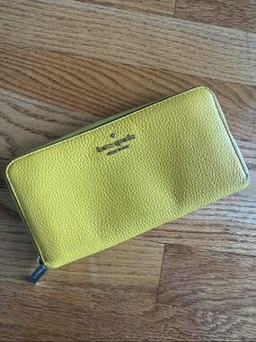 kate spade Yellow Pebbled Leather Zip Wallet - used